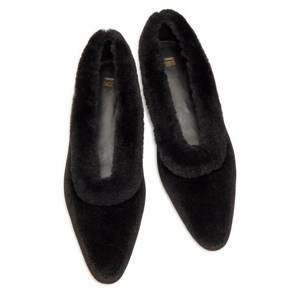 Toteme NWOB Shearling Trimmed Black Velvet Ballet Flats 39/9